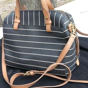 Elegant Black and Tan Striped Satchel Fossil